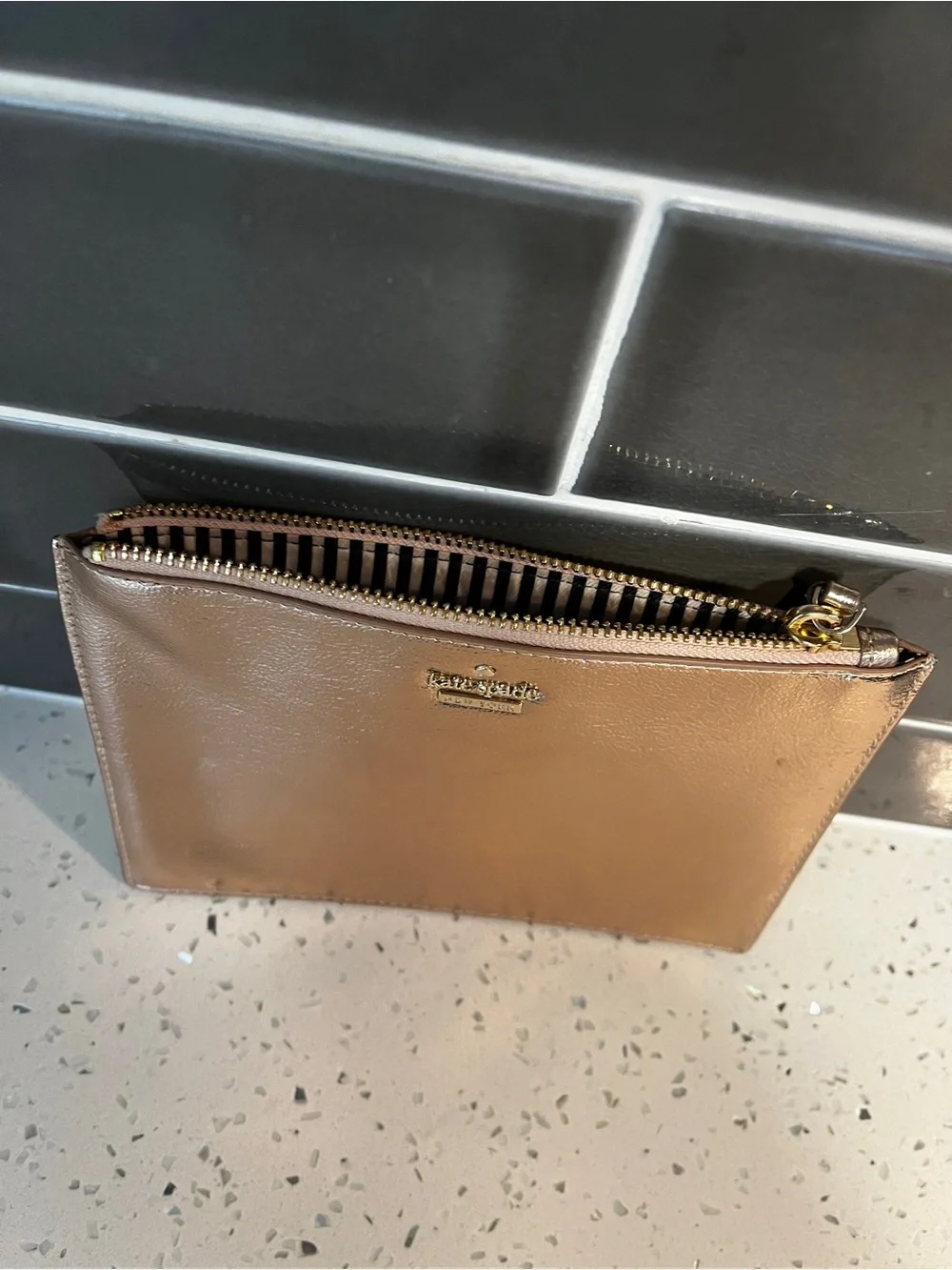 Kate Spade New York Metallic Rose Gold Leather Wristlet Clutch